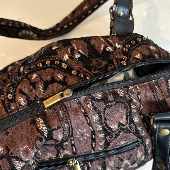 Unbranded Brown & Black Bohemian Beaded Tote Bag with Double Shoulder Staps - Picture 6 of 15